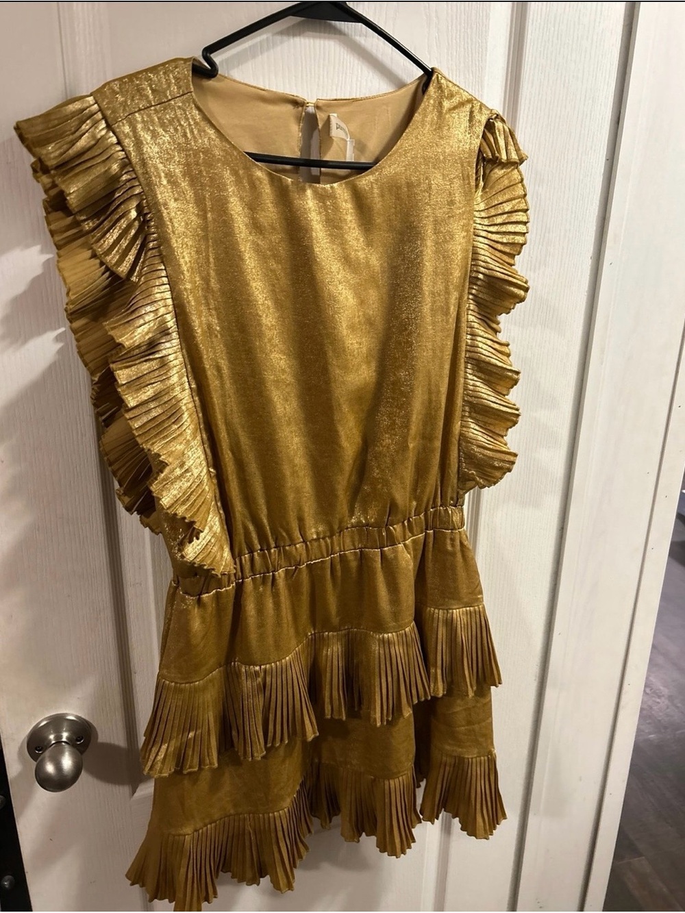 Metallic Gold Ruffle Tiered Mini Dress